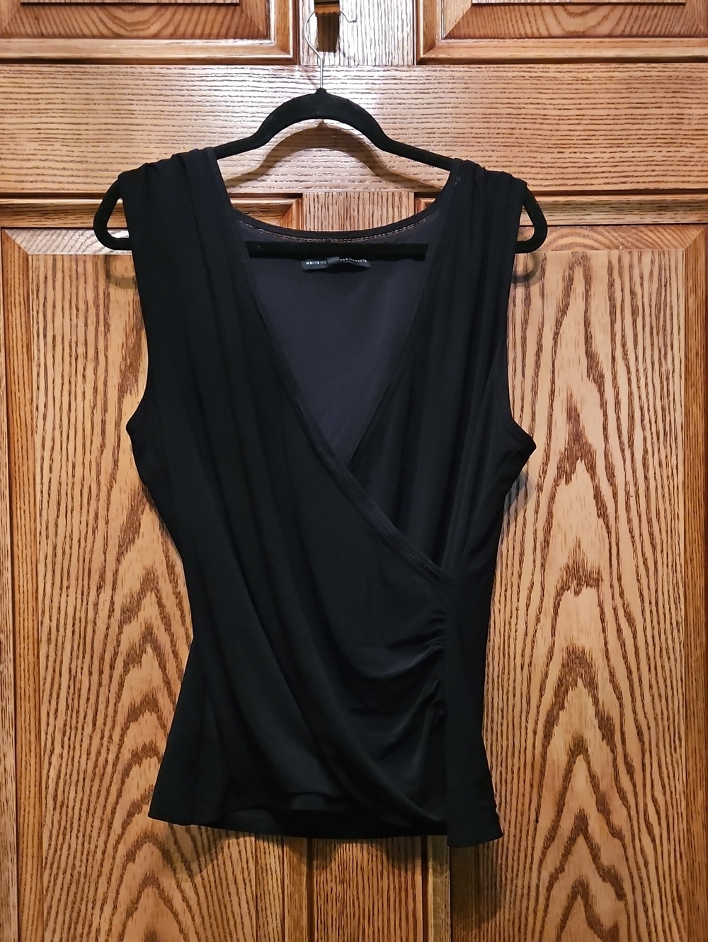 White House Black Market Black Draped Wrap-Front Sleeveless Top